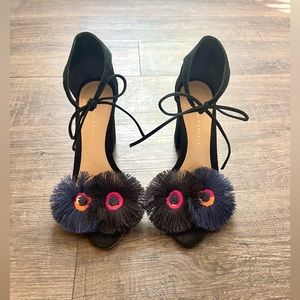 Loeffler Randall Virginia Tassel-Embroidered Suede Sandal